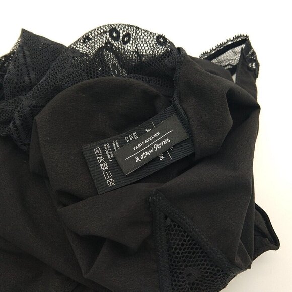 & Other Stories Black Lace Overlay Bodysuit Size 6 Peek A Boo V Neck Teddy - Picture 7 of 9